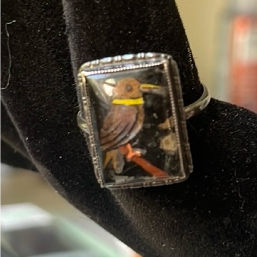 Thomas Mott kingfisher antique 1920s ring vintage rare 7 sterling silver marked - Picture 10 of 17